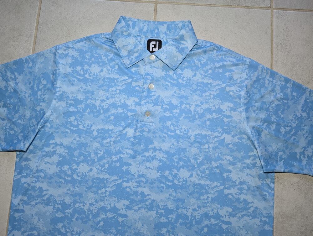 FootJoy Men's Large Polo Shirt Blue Cloud Camo Short Sleeve Golf Stretch